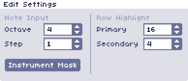 The edit settings panel