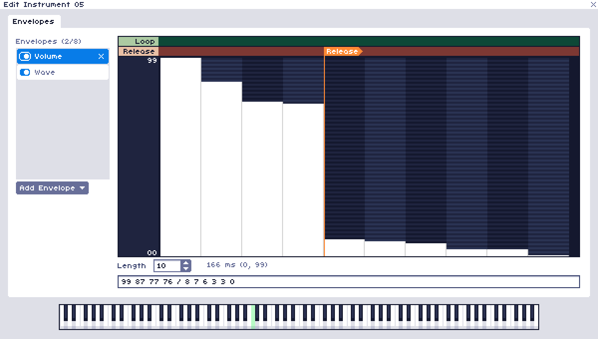 Image of the envelope editor, editing a volume envelope