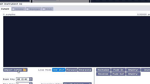 Animated image of importing a sample into the sample editor
